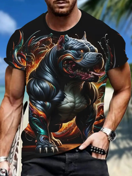 Men's Graphic BULL DOG Print Crew Neck T-Shirt